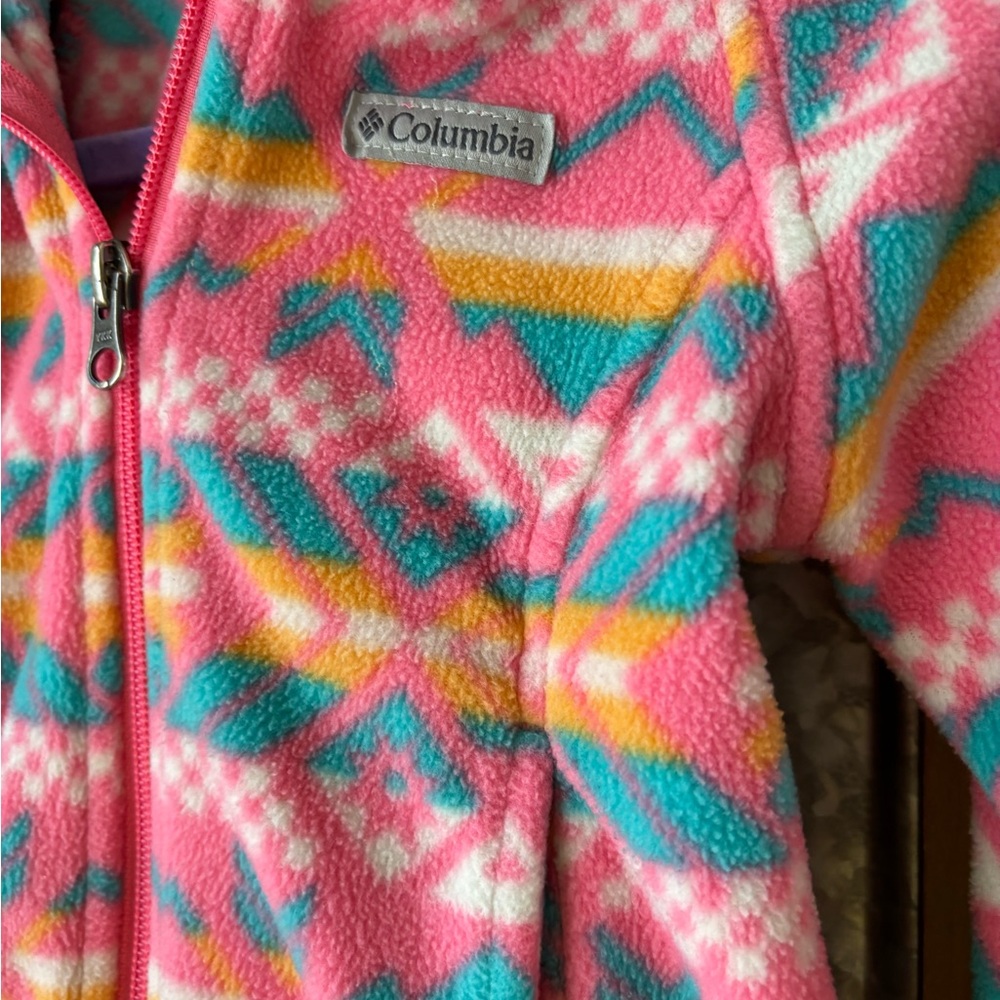 Columbia Pink and Teal Patterned Fleece Jacket - Picture 2 of 5